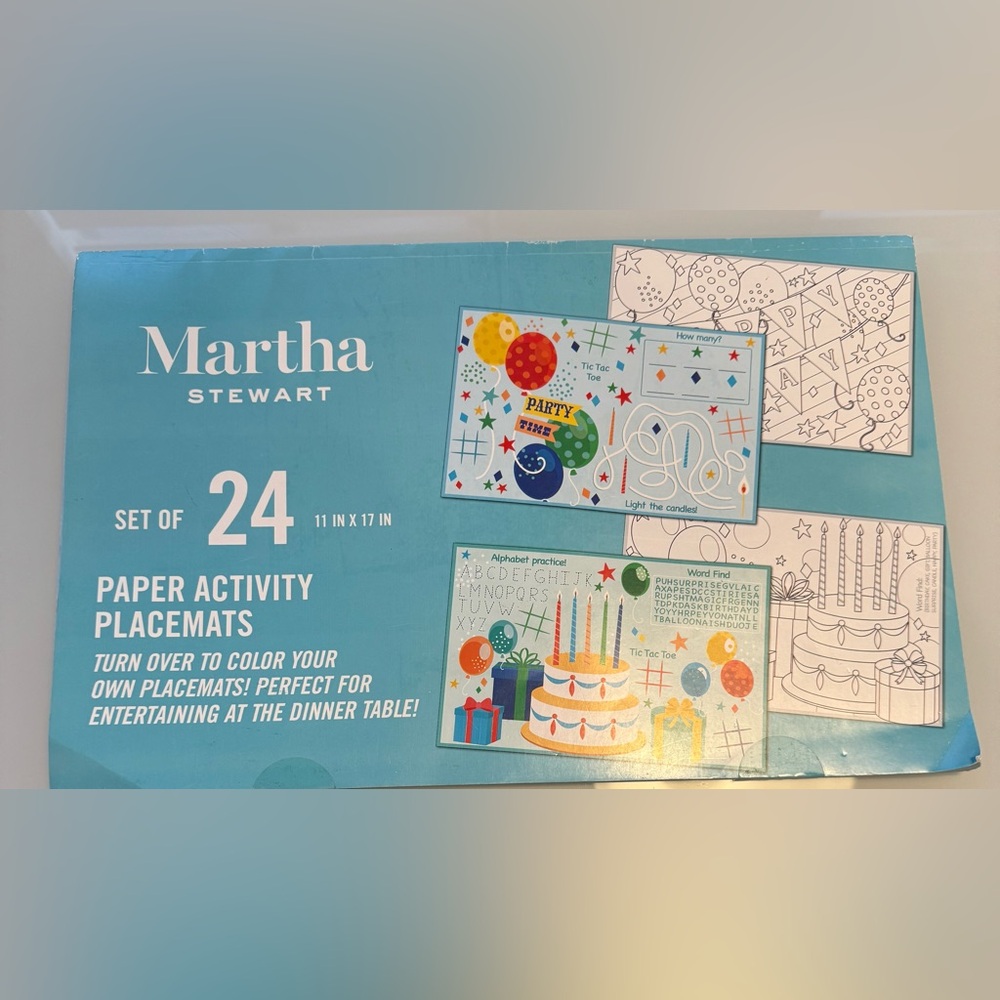 24 Martha Stewart Birthday Theme Coloring Activity Placemats
